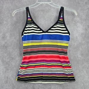 Jag Pink Multi Color Stripe Padded Stretch Swimwear Tankini Tank Top Medium M